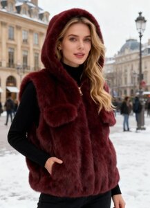Bordeaux bodywarmer in faux fur