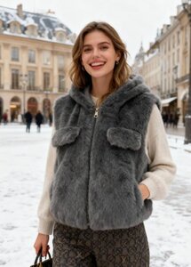 Grijze bodywarmer in faux fur