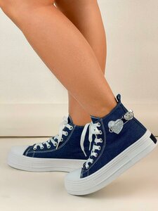 Jeans blauwe hoge textiel sneaker Juna