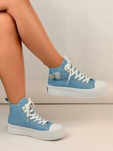 Jeans licht blauwe hoge textiel sneaker Juna