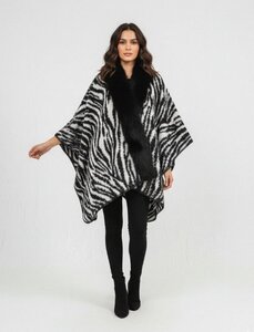 Poncho met zebraprint, wit-zwart