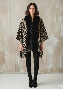 Poncho met zebraprint, taupe-zwart