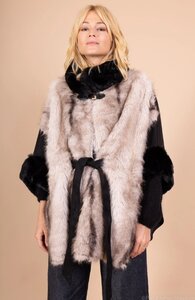 Zwarte mixed poncho in faux fur
