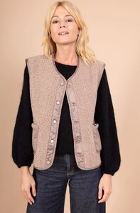 Reversible taupe bodywarmer-gilet in wolmix