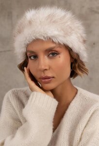 Beige mixed headband in faux fur