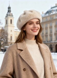 Beige baret in imitatiebont