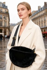 Zwarte bum bag in imitatiebont