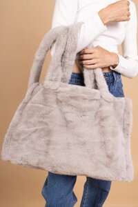 Grijze xxl schoudertas in imitatiebont