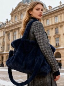 Donker blauwe xxl schoudertas in imitatiebont