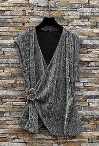 Chique mouwloze zilveren brillante blouse