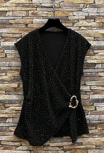 Chique mouwloze zwarte brillante blouse