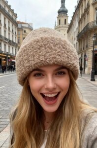 Taupe beanie met sherling effect