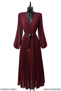 Klassieke bordeaux maxi plisse jurk 
