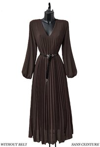 Klassieke bruine maxi plisse jurk 