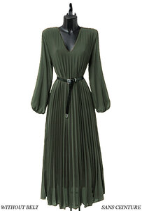 Klassieke kaki groene maxi plisse jurk 