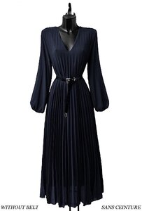 Klassieke donker blauwe maxi plisse jurk 