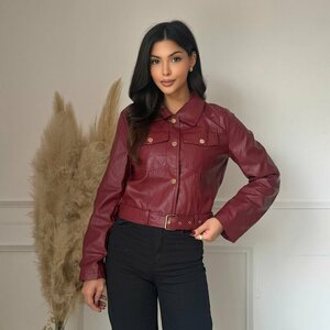 Korte bordeaux leatherlook jacket