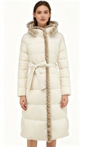 Cream lange luxe gewatteerde mantel 