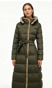 Kaki groene lange luxe gewatteerde mantel 