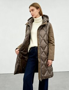 Trendy bruine midi gewatteerde pufferjas