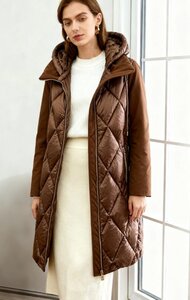 Trendy terracotta midi gewatteerde pufferjas