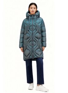 Cozy teal blauwe midi winter pufferjas