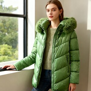 Cozy groene midi  gewatteerde winterjas met shiny look