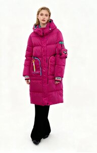 Sportieve lange fuchsia gewatteerde winterjas