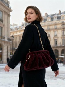 Elegante bordeaux schoudertas in imitatiebont