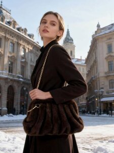 Elegante donker bruine schoudertas in imitatiebont