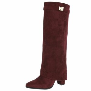 Hoge bordeaux suede laars met omslag Chanella  