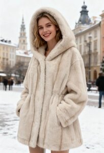 Mooie korte beige faux fur jas met mink effect