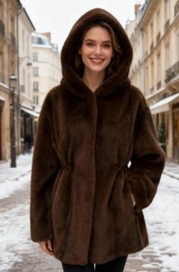 Mooie korte maroon bruine faux fur jas met mink effect