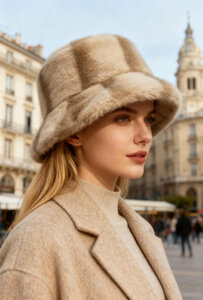 Elegante beige bob hoed in imitatiebont