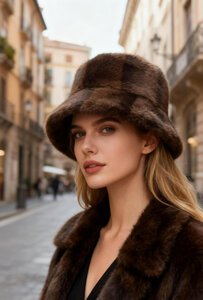 Elegante maroon bruine bob hoed in imitatiebont