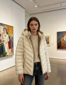 Sportieve cream korte pufferjas