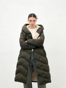 Kaki groene lange stijlvolle pufferjas