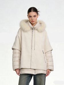 Beige korte two in one winterjas