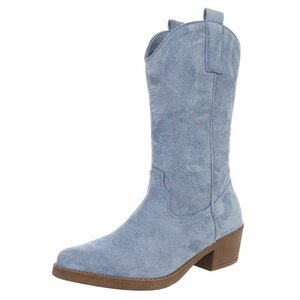 Bottes western-biker mi-hautes en daim bleu clair Chilou