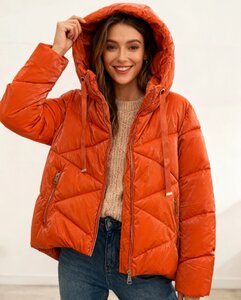 Trendy oranje korte down jacket