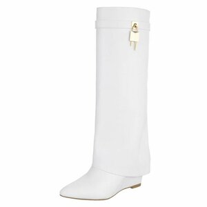 Hoge witte wedge laars met omslag Chalissa