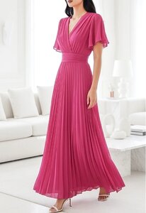 Stijlvolle fuchsia maxi plisse jurk 