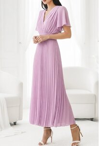 Stijlvolle lila maxi plisse jurk 