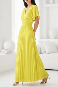 Stijlvolle gele maxi plisse jurk 