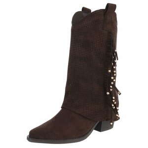 Bottes western-biker mi-hautes en daim brun marron Solana