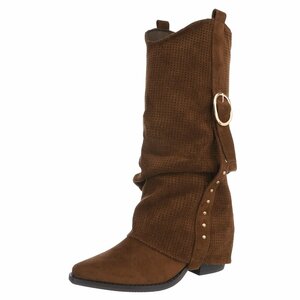 Bottes motardes western hautes en daim brun clair Celina