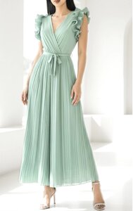 Elegante licht groene plisse jumpsuit