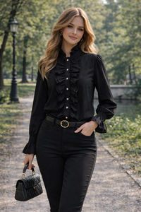 Romantische zwarte hemdblouse
