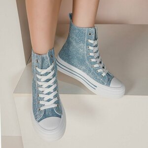 Jeans licht blauwe hoge textiel sneaker Daisy