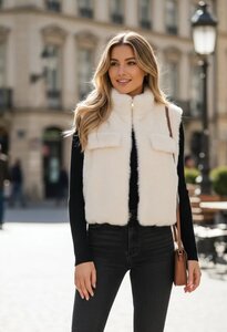 Cream bodywarmer in teddy fleece